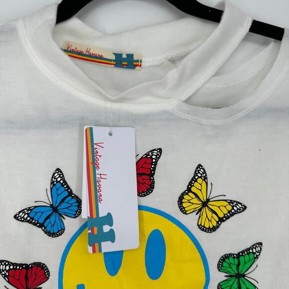 Vintage Havana Rainbow Smiley Face Butterly Y2K Cropped Sweater Womens Medium - Picture 6 of 7